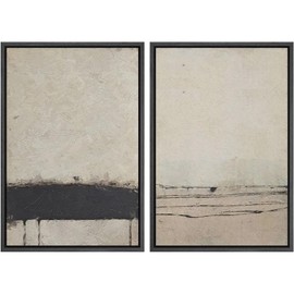 SIGNWIN Framed Canvas Print Wall Art Set Rustic Minimalist Abstract Neutral Illustrations Modern Art Minimal Relax/Calm for Living Room, Bedroom, Office - 16"x24"x2 Black