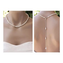 Ingchau Collar Joyeria Espalda Boda Fiesta Elegante Perlas