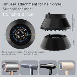 Diffuser attachment for hair dryer,Hair diffuser,Foldable hair diffuser for curly hair,1.5-3.2 inch diffuser hair dryer fits,Convenient for travel，Black