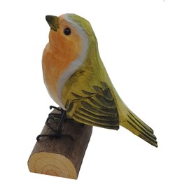 Robins Free-Standing on Branch, Hand Carved, Approx. 10-12 cm | Wooden Bird Decorative Bird Coloured Hand-Painted Glass Eyes, Birds, Swallow Nest, Bring Happiness