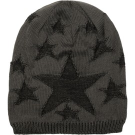styleBREAKER Warm fine knit beanie hat with stars, fleece lining, slouch long beanie, winter, unisex, 04024121, darkgray