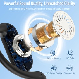 DUSONLAP Open Ear Earbuds, Bluetooth 5.4 Wireless Earbuds with Ear Hooks, 32H HiFi Stereo Open Ear Headphones with Clear Calls, IPX7 Lightweight Air Conduction Headphones for Workouts and Running