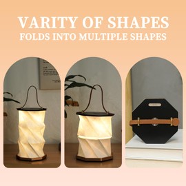 ZBOLE Bedside Table Lamp for Bedroom, Dimmable Touch Lamp USB C Charging Ports, Battery Operated Lamp, Rotating Folding Table Light, Foldable Paper Lantern for Home, Office, Living Room (Black)