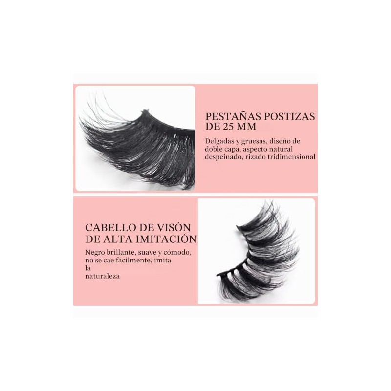 Pestañas postizas, 5 pares de pestañas multicapa de 25 mm,