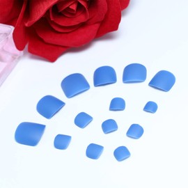 Inilbran Coffin Press on Toenails Matte Blue Glue on Toenails Coffin Fake Toenails Short Medium Toenails Square Full Cover Acrylic Toe Nails for Women Pack of 24