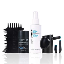 SureThik Hair Thickening Fiber Starter Package - With Application Tools - Comes with 1 x 15g Hair Fiber, 1 x 3oz Holding Spray, 1 x Hair Fiber Spray Applicator & 1 x Hairline Tool (Dark Brown)