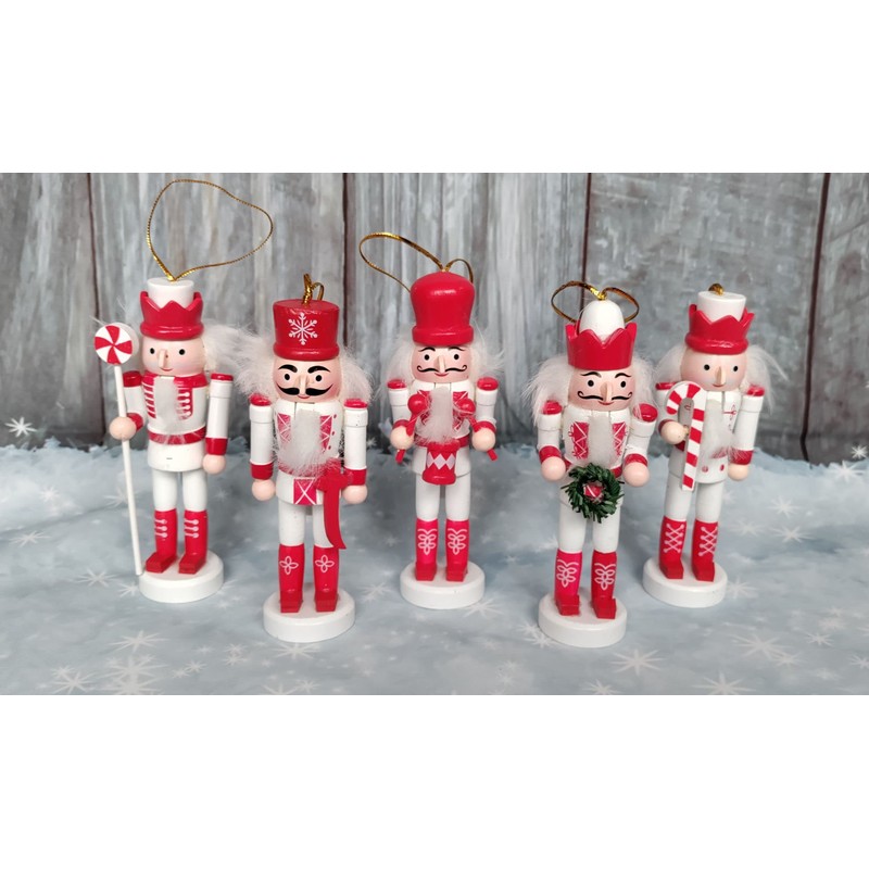 Premier Set Of 5 Nutcracker Christmas Decorations Wooden Tree Decorations
