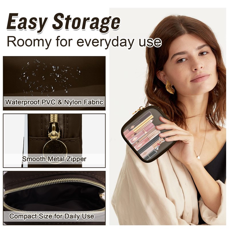 izuzta - Bolso pequeño de nailon con cierre para maquillaje,