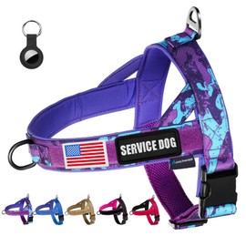 Annchwool No Pull Dog Harness with Airtag Case and Two Patches,Quick Fit Escape Proof Dog Harness,Easy for Training Walking Vest Harness for Small & Medium and Large Dog(Camo Purple,L)