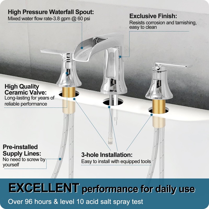 HOIGY Chrome Deck Mount Tub Faucet 3 Hole, Brass Widespread