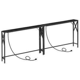 MAHANCRIS 2 Pack Sofa Table with Charging Station, 39.4” Console Table, Narrow Entryway Table, Slim Hallway Table, Retro Couch Table, for Entrance, Foyer, Living Room, Hallway, Black CTHB151E01S2