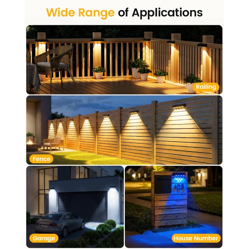 JOFIOS Fence Lights Solar Powered 12 Pack, Warm White, Cool