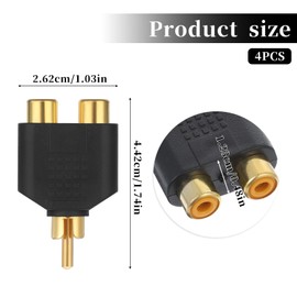 Psyqtsuary 4Pcs RCA Y Splitter Plug Adapter RCA 1 Male to 2 Female Audio Speaker 2 Female to 1 Male Y Adapter Splitter Cable for Audio Video AV TV Cable Convert (Black)