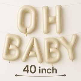 40 Inches XL Baby Shower Decoration, Oh Baby Letter Balloons, Baby Shower and Gender Reveal Party (Cream)