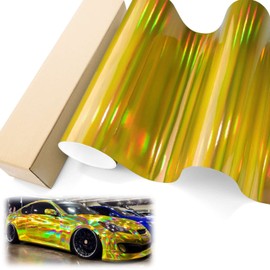 Holographic Yellow Rainbow Chrome Vinyl Wrap Auto Car Motorcycle Boat Sheet Film 4"X8" (10CMX20CM) Sample