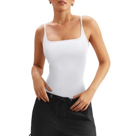 PINKMSTYLE Double Lined Square Neck Bodysuit Spaghetti Strap Tank Top Thong Body Suits for Women Going Out Tops Medium