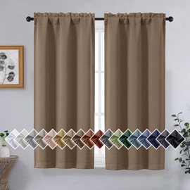 OVZME - Cortinas opacas cortas marrones para recámara de 45 pulgadas de largo, juego de 2 paneles, cortinas opacas con aislamiento térmico sólido, cortinas de tela suave de ahorro de energía, bolsillo