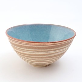 Japanese Rice Bowl – 4.3 inch Handmade by ChiyoIchi Tobo Kiln, Tamba-Ware Pottery with Layered Swirl Nerikomi Pattern – Refined Blue Interior – Collectible Japanese Ceramic