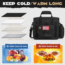 Maelstrom Large Tactical Lunch Box for Men,Insulated Lunch Bag, Durable Leakproof Cooler Bags with Detachable MOLLE Bag,Modern Lunch Tote for Adult Women Work,Picnic,30 Cans/20 L, Black