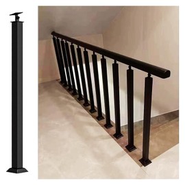 WOHNZA Black Square Stair Balusters Post, Square Metal Railing Spindles with Flat Bracket Base and Screws Kits, for Deck Balcony Stair Decor(Black-1,85cm/33.5in)