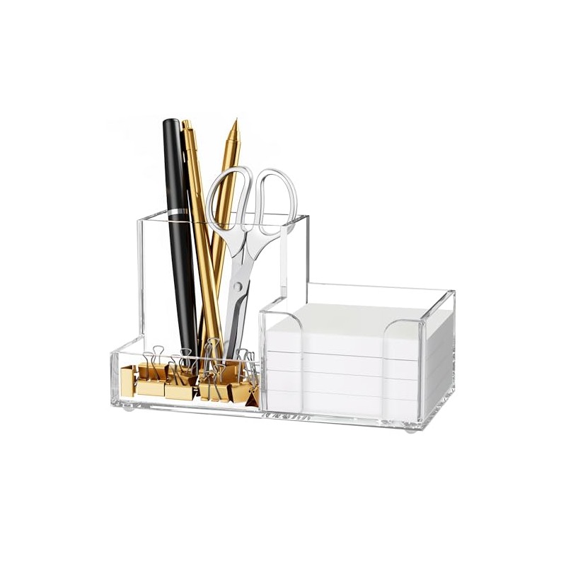 HBlife Acrylic Pen Holder - 3-Compartment Desk Organizer