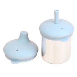 MYCOKI SP Baby Sippy Cup, Double-walled Stainless Steel Kid Mug, Silicone Break Resistant Straw Lid for Infants 6-12 Month Toddlers 1-3 Year Kids, 200ml Kid Water Drinking Cup (Blue, 1pc)