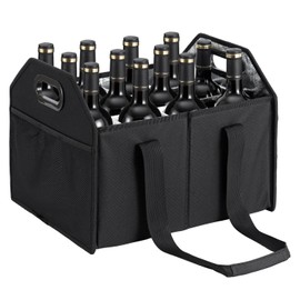 LUILANC Collapsible 12 Bottle Wine Carrier - Reusable Portable Storage Box for Tote Bag, Moving, Vacation, Bottle Caddy, Grocery Shopping, Wine Tasting (Black)