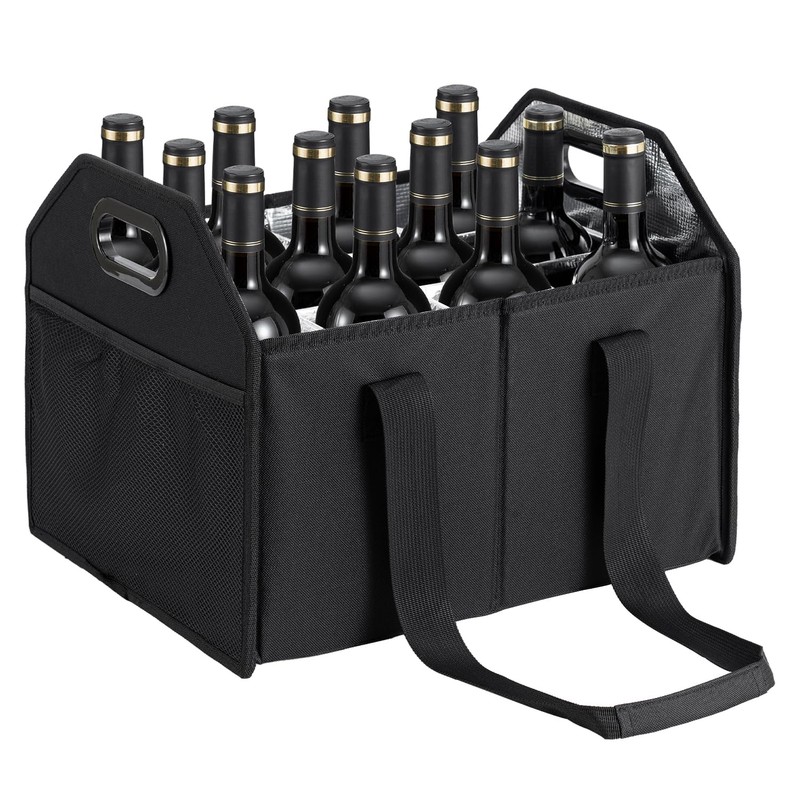 LUILANC Collapsible 12 Bottle Wine Carrier - Reusable Portable Storage