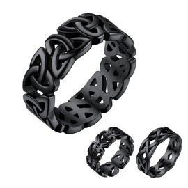 Bestyle Love Endless Irish Celtic Trinity Knot Band Ring 7.5mm Wide Black Masculine Ring for Women Cool Celtic Trinity Index Ring, Tranish Resistant and Comfort Fit, Size 10