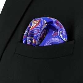 S&W SHLAX&WING Pocket Square for Men Paisley Blue Navy Azure Multicolor Patterned Handkerchiefs
