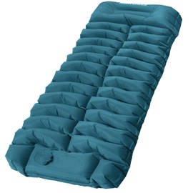 Naturehike Camping Sleeping Pad, 9.5CM Thick Inflatable Air Mattress with Built-in Foot Pump, Waterproof Ultralight Mat for Backpacking, Hiking, Tent Traveling, Lake Blue, Single with Pillow