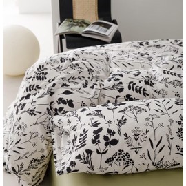 KAREVER Black Botanical Comforter Set Queen White Black Floral Plant Bedding Comforter Set Women Soft Blanket Rustic Leaf Blossom