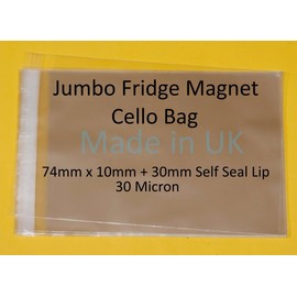 celloexpress Jumbo Fridge Magnet Cellophane Display Bags Self Seal - Small Cello Size 74mm x 100mm - 40 Micron - Pack of 500