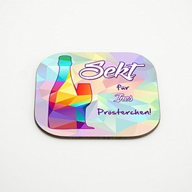Coaster with name Ines and beautiful sparkling champagne motif