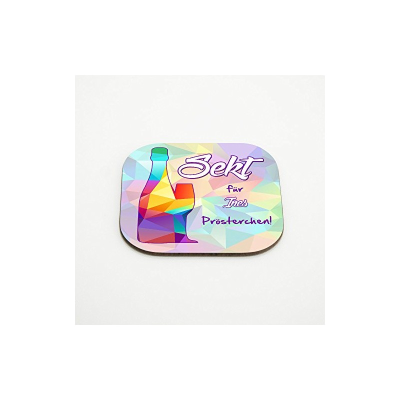 Coaster with name Ines and beautiful sparkling champagne motif