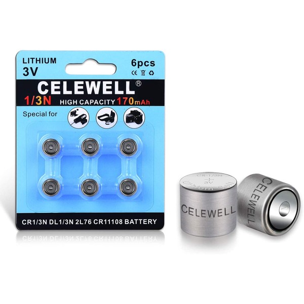 【5-Year Warranty】 CELEWELL 6 Pack DL1/3N 3V Lithium Battery 170mAh High Capacity for Laser Sights Same as CR1/3N CR 1/3N