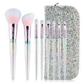 Rainbow Crystal Make Up Brush Set, Professional, Vegan Makeup Brush Set with Handbag by Enzo Ken, Bedazzled Cosmetic Brush, Make Up Set, Sparkly Make Up Brush Vegan, Colourful Make Up Brush Set