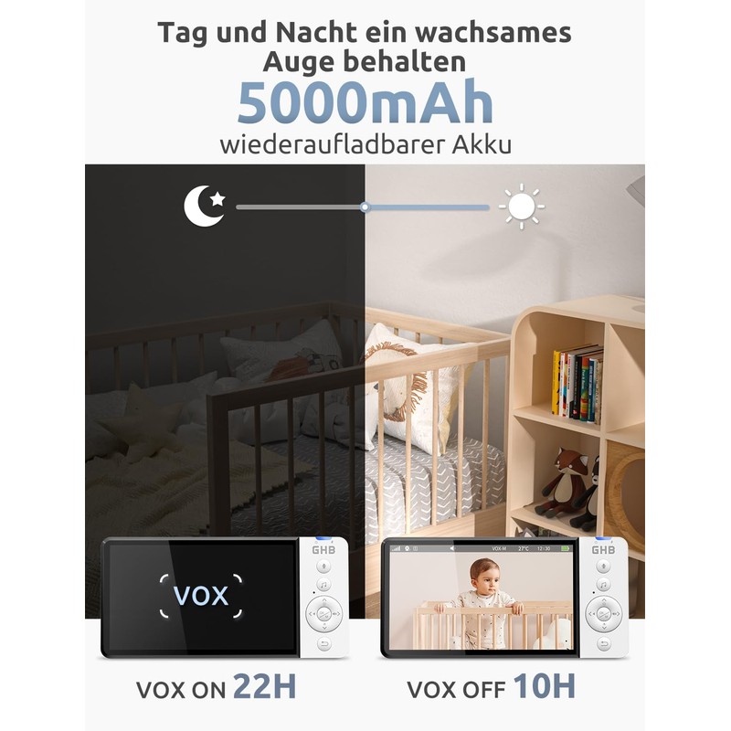 GHB Baby Monitor with Camera 5 Inch 720P HD 5000