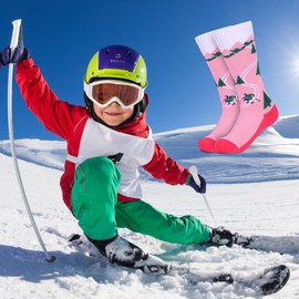 EQLEF Kids Ski Socks, Long Thermal Socks Knee High Ski Snow Socks for Girls Thick Winter Warm Socks Breathable Sports Stockings for Outdoor Skiing Skating Snowboarding