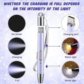 Pluma de Pintura de Diamante,Juego de Pluma de Taladro de Pintura Pluma de Luz de Pintura de Diamante con 6 Cabezas de Pluma de Repuesto para Arte de Uñas Diy