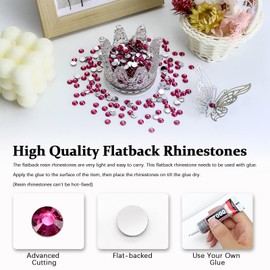 Briskbloom 3000PCS SS16 4mm Resin Flatback Rhinestone, Dark Hot Pink Flatback Rhinestones for Nails, Tumblers, Mugs, Bottles, Craft Decoration, Loose Bling Glitter Diamond Stone