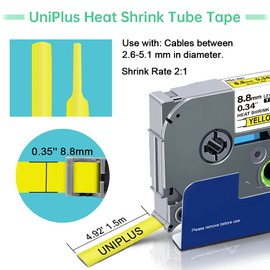 UniPlus Compatible TZe Label Tape Replacement for Brother Heat Shrink Tube HSe-621 TZe Work with PT E300 E100 E550W H300 D450 D600 P750W D800W 1000 1010 H101C, 8.8mm x 1.5m, Black on Yellow, 3 Pack