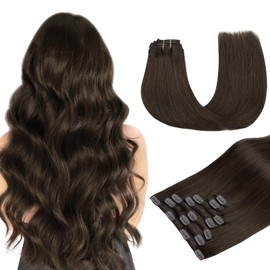 MAXITA Clip in Hair Extensions Real Human Hair, Remy Human Hair Clip in Extensions for Women, Natural Human Hair, 16 inch 120g 7Pcs, Mocha Brown