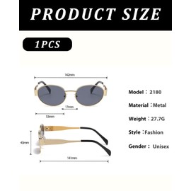 KGDUYC Sunglasses, Retro Sunglasses, Quick Glasses, Retro Oval Sunglasses, Women, Men, Trendy, Small, Round Metal Frame, Sunglasses, Classic Designer Sunglasses, UV400, Gold