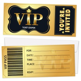 RWSEFK Movie VIP Birthday Invitations Cards with Envelopes Set of 20, Golden Style Birthday Tickets Invites For Girls Boys Kids, Party Favor Supplies-010