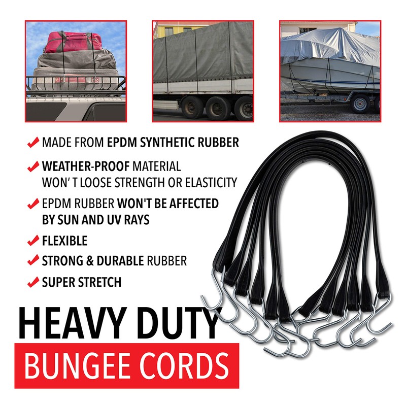 Miloo Rubber Bungee Cords with Hooks - Heavy Duty Tarp