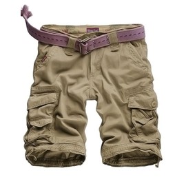 WowFab Mens New Military Multi Pockets Army Cargo Combat Twill Cotton Casual Summer and Indoor Winter Short (UK, Waist, 36, Regular, Regular, Khaki)