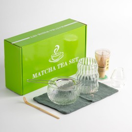 DWEHIXBUY - Juego de té matcha japonés, kit de matcha con tazón matcha (con boquilla de vertido), batidor matcha, soporte para batidores, colador,... 