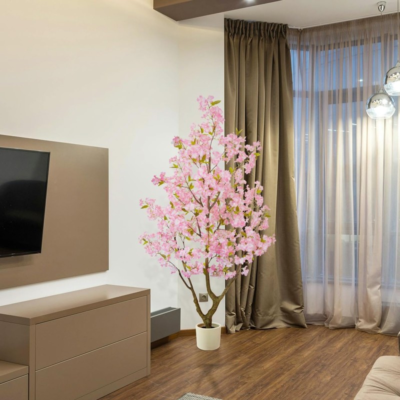 Warmplants 6ft Artificial Cherry Blossom Tree, Fake Sakura Pink Flower