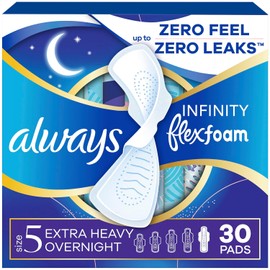 Always Infinity FlexFoam Almohadillas para mujer, talla 5, extra pesadas durante la noche con alas, 30 unidades